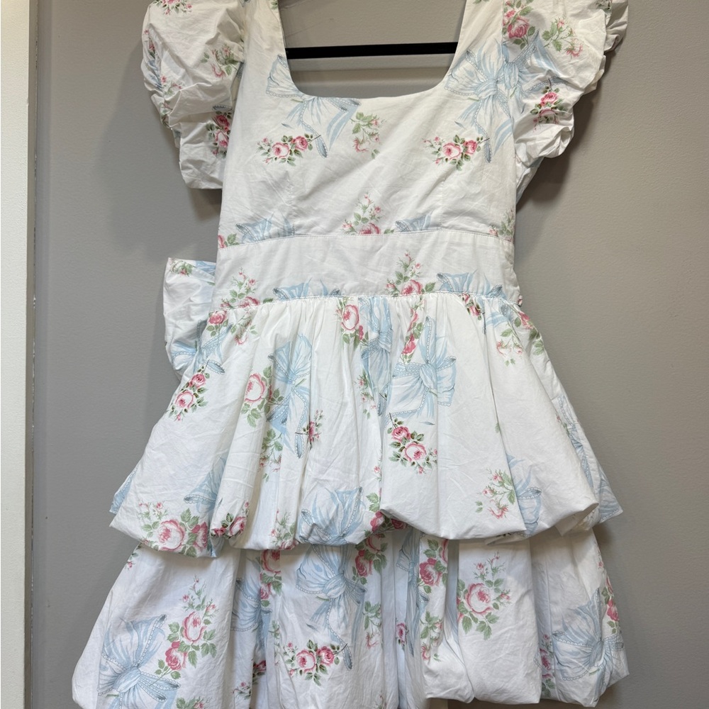 LoveShackFancy Floral Bubble Hem Mini Dress | - Picture 4 of 4